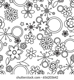 Vector seamless pattern made of black and white flowers for coloring pages. 