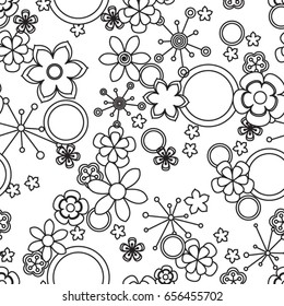 Vector seamless pattern made of black and white flowers for coloring pages. 