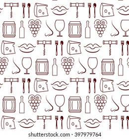 Vector seamless pattern made in cartoon style with wine symbols. Template for business card, textile, poster and banner