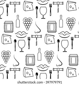 Vector seamless pattern made in cartoon style with wine symbols. Template for business card, textile, poster and banner
