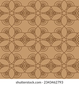 Vector seamless pattern made of circles arranged in a floral shape on a light brown background