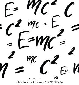 Vector seamless pattern made of Famous physics formula  E=mc2. Formula expressing the equivalence of mass and energy. Handwriting work. 