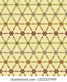 Vector seamless pattern made up of hexagonal spokes forming triangular triangles on a pretty creamy brown background.