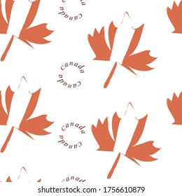 VECTOR SEAMLESS PATTERN MADE FROM MAPLE LEAF OF CANADA AND THE INSCRIPTION
