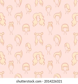 Vector seamless pattern made of silhouettes of female heads. Modern ladies hairstyles. Line art illustration. Great for beauty products, packaging design, greeting cards, paper, prints, wallpaper.