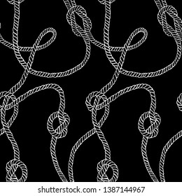 Vector seamless pattern made of twisted ropes with knots. Graphic drawing. Plain
nautical ornament. 