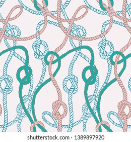 Vector seamless pattern made of twisted ropes with knots. Abstract graphic drawing. Plain nautical ornament. 