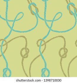 Vector seamless pattern made of twisted ropes with knots. Abstract graphic drawing. Plane nautical ornament. 