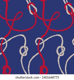 Vector seamless pattern made of twisted ropes with knots. Abstract graphic drawing. Plain nautical ornament. 