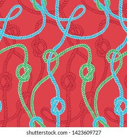 Vector seamless pattern made of twisted ropes with knots. Abstract graphic drawing. Flat nautical ornament. 