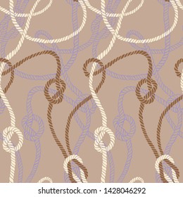 Vector seamless pattern made of twisted ropes with knots. Abstract graphic drawing. Flat nautical ornament. 