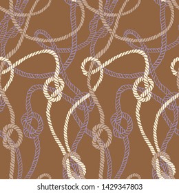 Vector seamless pattern made of twisted ropes with knots. Abstract graphic drawing. Flat nautical ornament. 