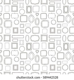 Vector seamless pattern, made of vintage photo frames, hand drawn doodle style, antique ornamental and cute photo frames for decoration and design.