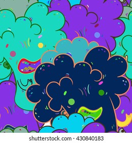 vector seamless pattern with madness colored broccoli zombie