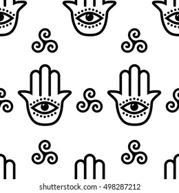 Vector seamless pattern with magic, esoteric, mystic, spiritual, occult and witchcraft signs.