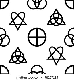 Vector seamless pattern with magic, esoteric, mystic, spiritual, occult and witchcraft signs.