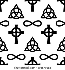 Vector seamless pattern with magic, esoteric, mystic, spiritual, occult and witchcraft signs.