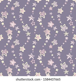 Vector seamless pattern. Magic sky with falling stars, purple, pink.  for wallpaper, scrapbooking, textile.