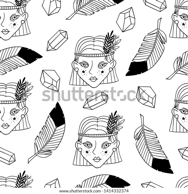 Vector seamless pattern with magic and witchcraft\
elements. Wild magic style design. Great for surface design and\
coloring books. 
