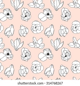 vector seamless pattern of magnolia flowers on pink background
