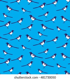Vector seamless pattern of magpie