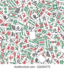 Vector seamless pattern with mahjong tiles on white background