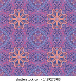 Vector seamless pattern mandala art texture for fabric. Abstract ethnic geometric mosaic vintage ornamental textil design.