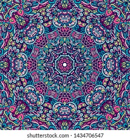 Vector seamless pattern mandala art texture for fabric. Abstract geometric intricate doodle vintage ornamental textil design.