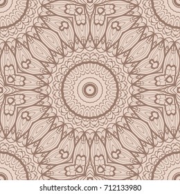 Vector seamless pattern with mandala floral elements. beige color