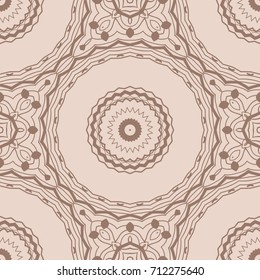 Vector seamless pattern with mandala floral elements. beige color