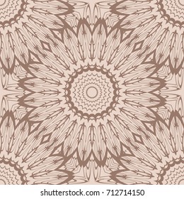 Vector seamless pattern with mandala floral elements. beige color