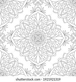 Vector seamless pattern with mandala ornament. Ethnic folk ornament. Vintage monochrome damask ornament. Vector decorative background. Great for any design.