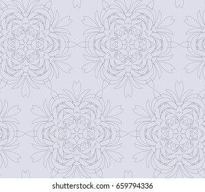 Vector seamless pattern with mandala shape. Vintage colored floral decorative repainting background with boho chic style and ethnic motifs. Abstract geometric flower with round symmetry.