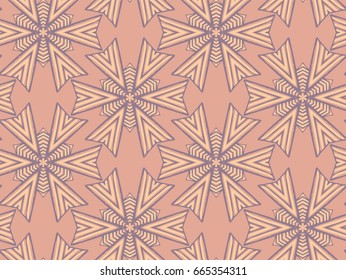 Vector seamless pattern with mandala shape. Vintage colored floral decorative repainting background with boho chic style and ethnic motifs. Abstract geometric flower with round symmetry.