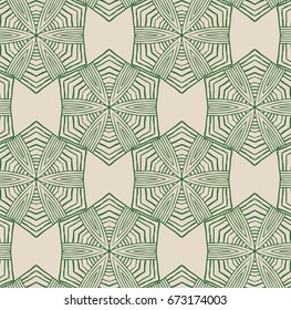 Vector seamless pattern with mandala shape. Vintage colored floral decorative repainting background with boho chic style and ethnic motifs. Abstract geometric flower with round symmetry.
