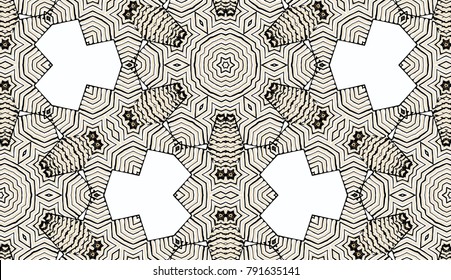 Vector seamless pattern with mandala shape. Vintage colored floral decorative repainting background with boho chic style and ethnic motifs. Abstract geometric flower with round symmetry.