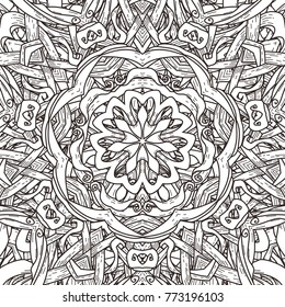 Vector seamless  pattern in mandala style. Endless ornate ornament for coloring books