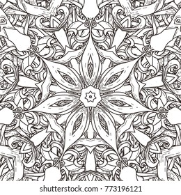 Vector seamless  pattern in mandala style. Endless ornate ornament for coloring books