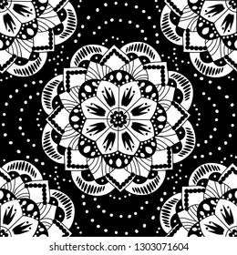 Vector of seamless pattern with mandala.Black and white