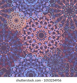 Vector seamless pattern with mandalas in fantasy style
