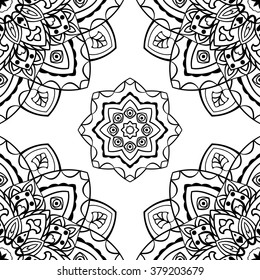 Vector seamless pattern of mandalas. Oriental ornament. Template for textiles, wallpaper, shawls, carpets, wrapping paper.