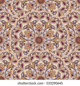 Vector seamless pattern of mandalas. Traditional Eastern pattern of circular graphic elements. Background with stylized abstract Indian, Islamic, Persian, Arabic rosettes.