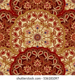 Vector seamless pattern of mandalas. Traditional Eastern pattern of circular graphic elements. Background with stylized abstract Indian, Islamic, Persian, Arabic rosettes.