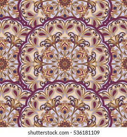 Vector seamless pattern of mandalas. Traditional Eastern pattern of circular graphic elements. Background with stylized abstract Indian, Islamic, Persian, Arabic rosettes.