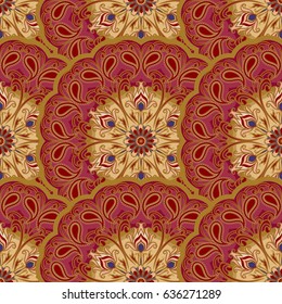 Vector seamless pattern of mandalas. Traditional Eastern pattern of circular graphic elements. Background with stylized abstract Indian, Islamic, Persian, Arabic rosettes.