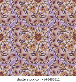 Vector seamless pattern of mandalas. Traditional Eastern pattern of circular graphic elements. Background with stylized abstract Indian, Islamic, Persian, Arabic rosettes.