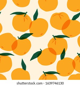 Vector seamless pattern with mandarins. Trendy hand drawn textures. Modern abstract design for paper, cover, fabric, interior decor and other users.