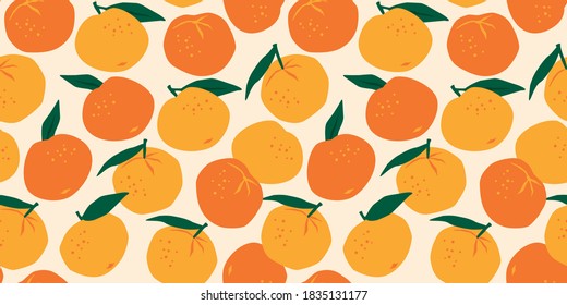 Vector seamless pattern with mandarins. Trendy hand drawn textures. Modern abstract design for paper, cover, fabric, interior decor and other users.