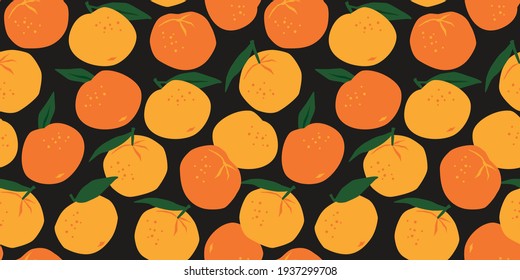 Vector seamless pattern with mandarins. Trendy hand drawn textures. Modern abstract design for paper, cover, fabric, interior decor and other users.