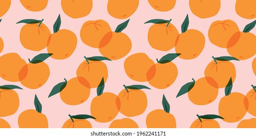 Vector seamless pattern with mandarins. Trendy hand drawn textures. Modern abstract design for paper, cover, fabric, interior decor and other users.